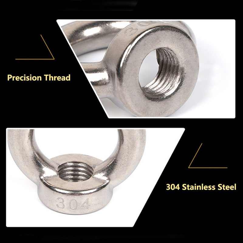 SeeRaphee M6 Ring Shape Lifting Eye Nut 304 Stainless Steel Threaded Nut Fastener-8 Pack - Image 4
